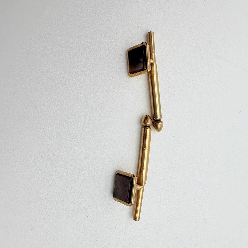 Gold Tone Oval Cufflinks Mens Black‎ Enamel Velvet Tuxedo Stud Lot Wedding